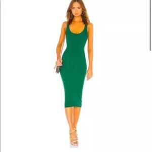 ENZA COSTA Dress Women Small Green  Silk Blend Ribbed Tank Midi Sleeveless